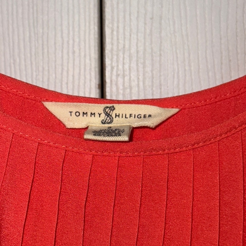 Tommy Hilfiger  orange & red Pleated Sleeveless Dress - Picture 3 of 3